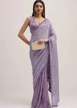 Lavender Half And Half Sequins Saree