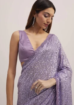 Lavender Half And Half Sequins Saree