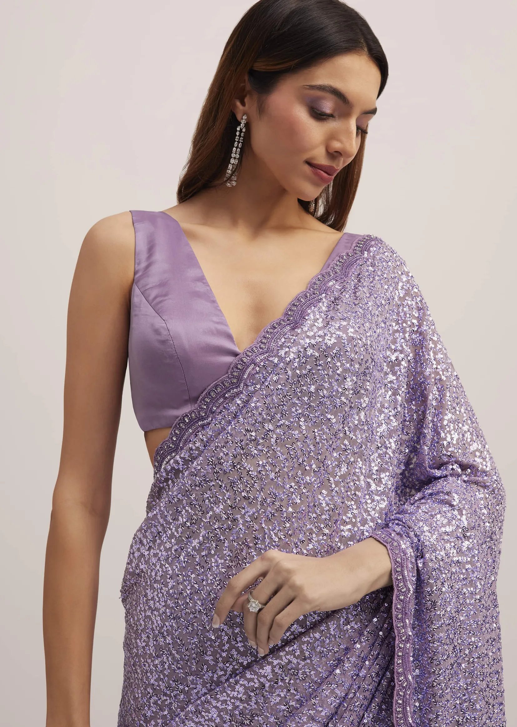 Lavender Half And Half Sequins Saree