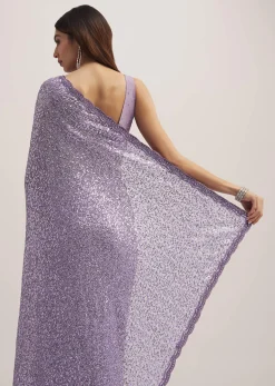 Lavender Half And Half Sequins Saree