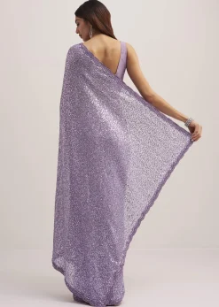 Lavender Half And Half Sequins Saree
