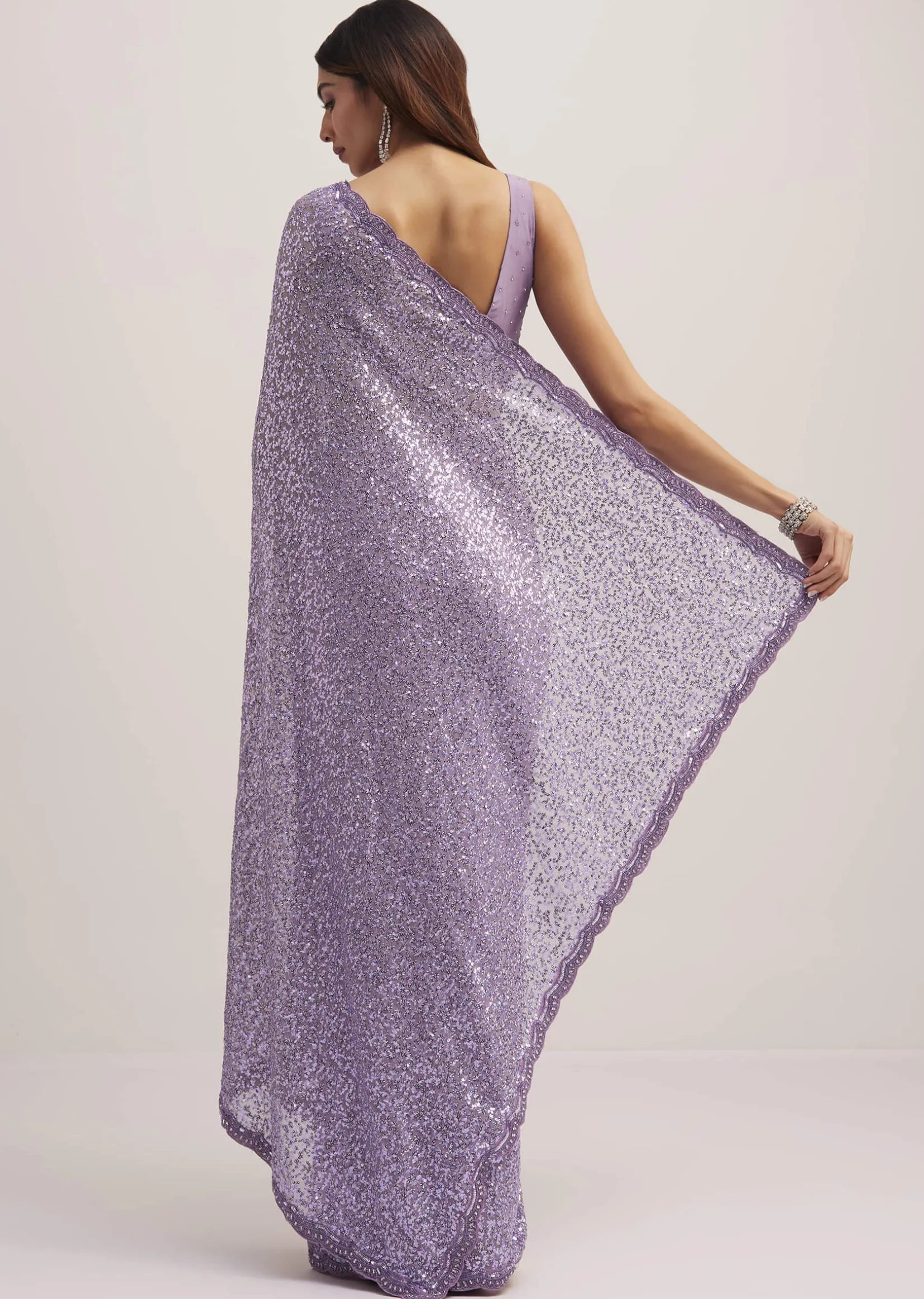 Lavender Half And Half Sequins Saree