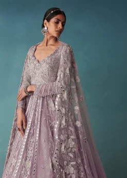 Lavender Mist Bridal Lehenga Set With Hand Work