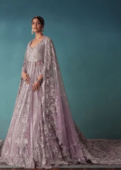 Lavender Mist Bridal Lehenga Set With Hand Work