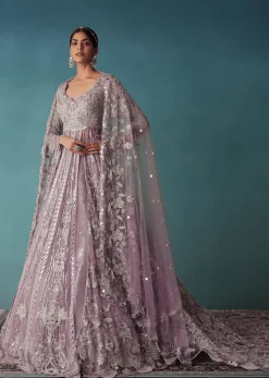 Lavender Mist Bridal Lehenga Set With Hand Work