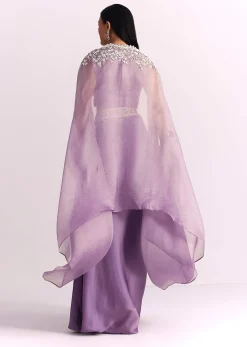 Lavender Moti Work Crop Top Suit Embroidered Jacket