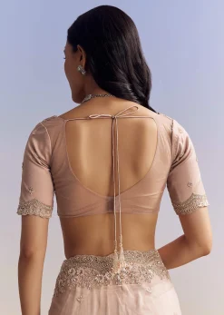Lavender Net Saree With Scalloped Border