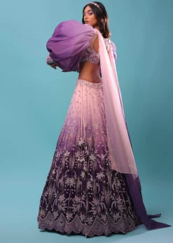 Lavender Ombre Gown And Crop Top Paired With Bishop Sleeves