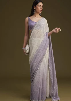 Lavender Ombre Sequins Saree With Scallop Embroidery Border