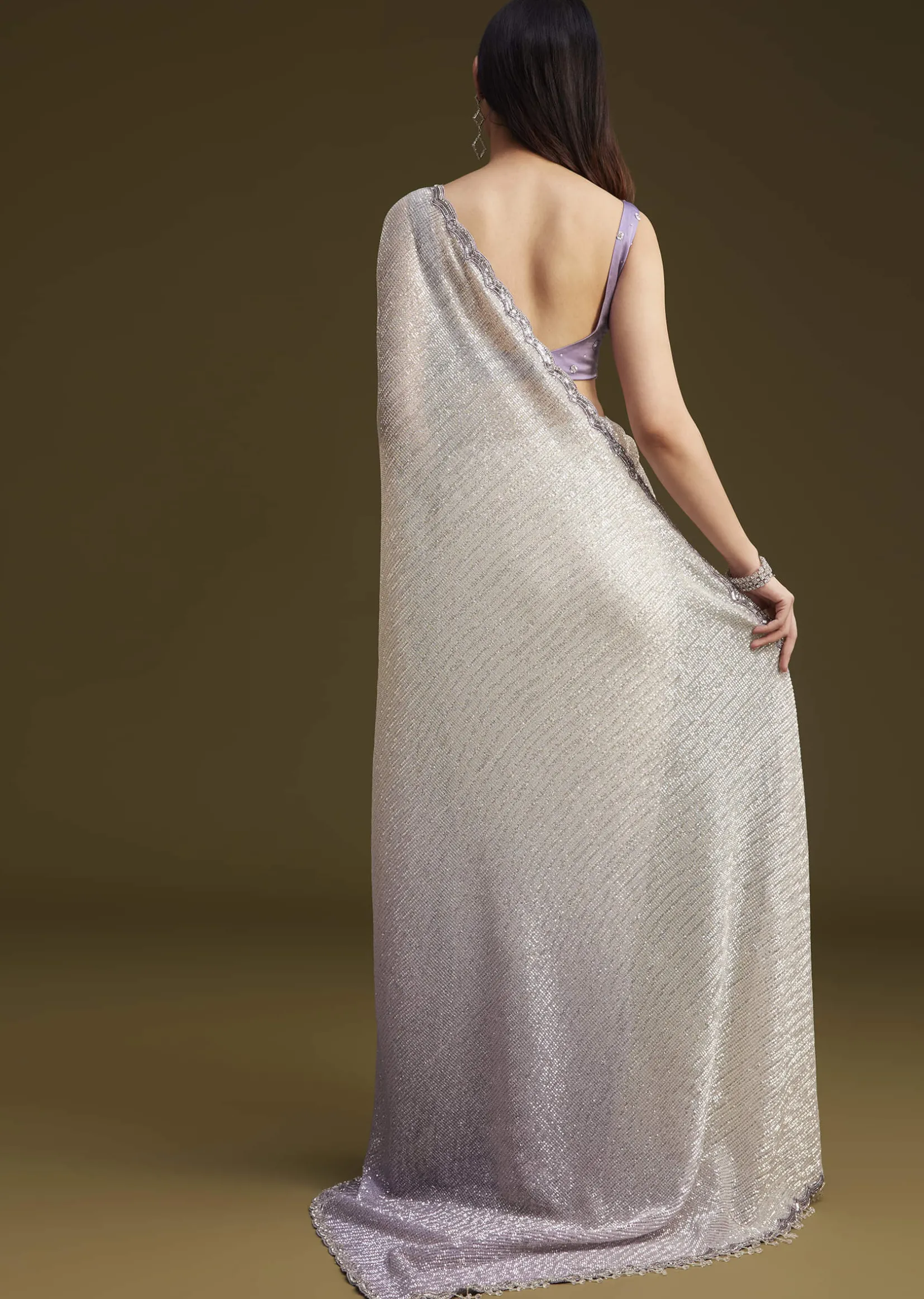 Lavender Ombre Sequins Saree With Scallop Embroidery Border