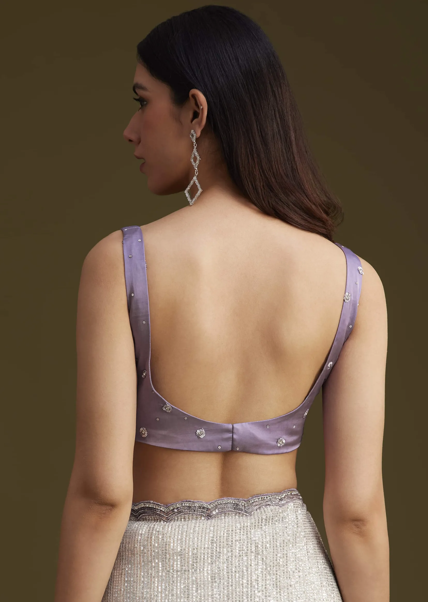 Lavender Ombre Sequins Saree With Scallop Embroidery Border