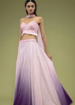 Lavender Ombre Skirt And Crop Top Set In The Crush, Paired With The Spaghetti Straps With A Sweet Heart Neckline