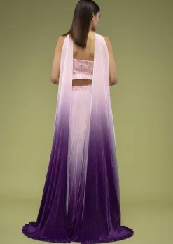 Lavender Ombre Skirt And Crop Top Set In The Crush, Paired With The Spaghetti Straps With A Sweet Heart Neckline