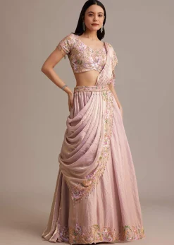 Lavender Organza Tissue Lehenga Set With Sequins And Bead Work