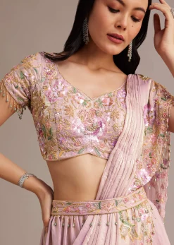 Lavender Organza Tissue Lehenga Set With Sequins And Bead Work
