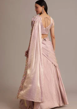 Lavender Organza Tissue Lehenga Set With Sequins And Bead Work