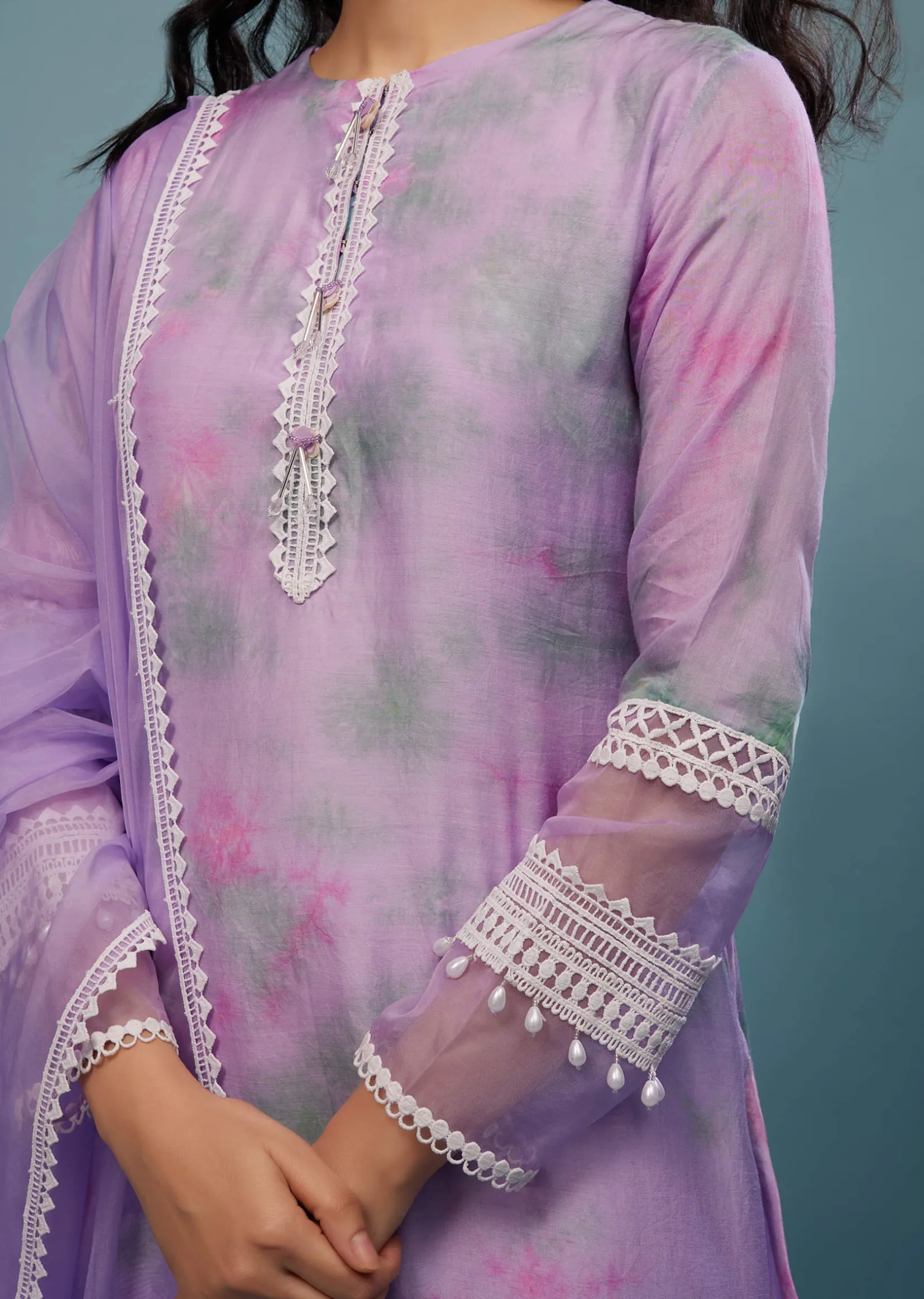Lavender Purple Embroidered Palazzo Suit In Viscose Silk