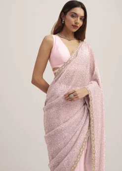 Lavender Purple Sequins Saree With An Embellished Border