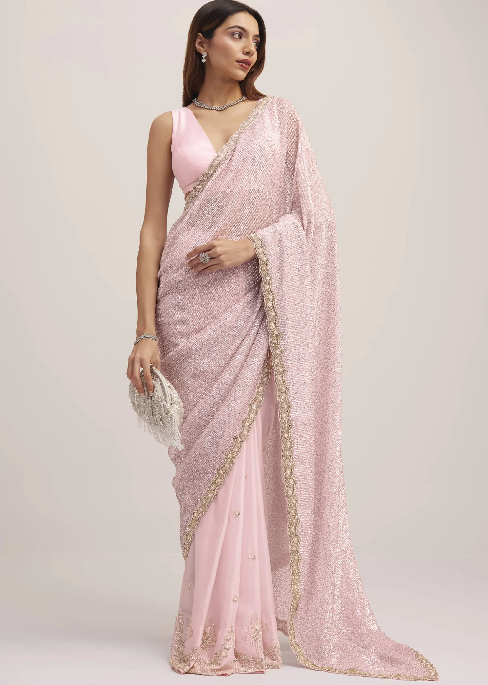 Lavender Purple Sequins Saree With An Embellished Border