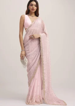 Lavender Purple Sequins Saree With An Embellished Border