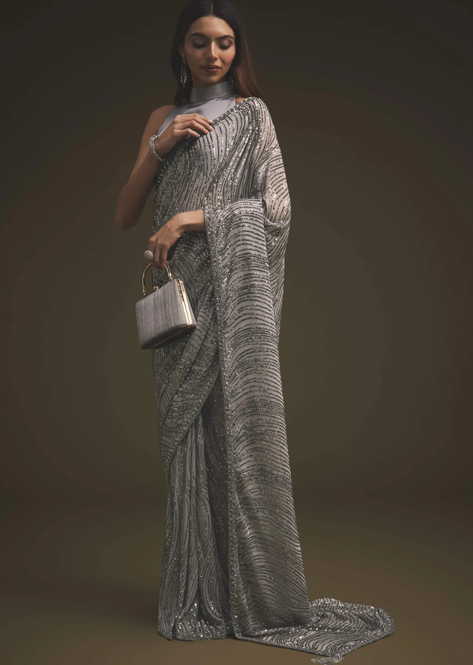 Lavender Purple Sequins Saree With An Embellished Border