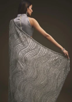 Lavender Purple Sequins Saree With An Embellished Border