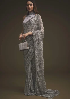 Lavender Purple Sequins Saree With An Embellished Border