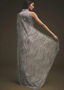 Lavender Purple Sequins Saree With An Embellished Border