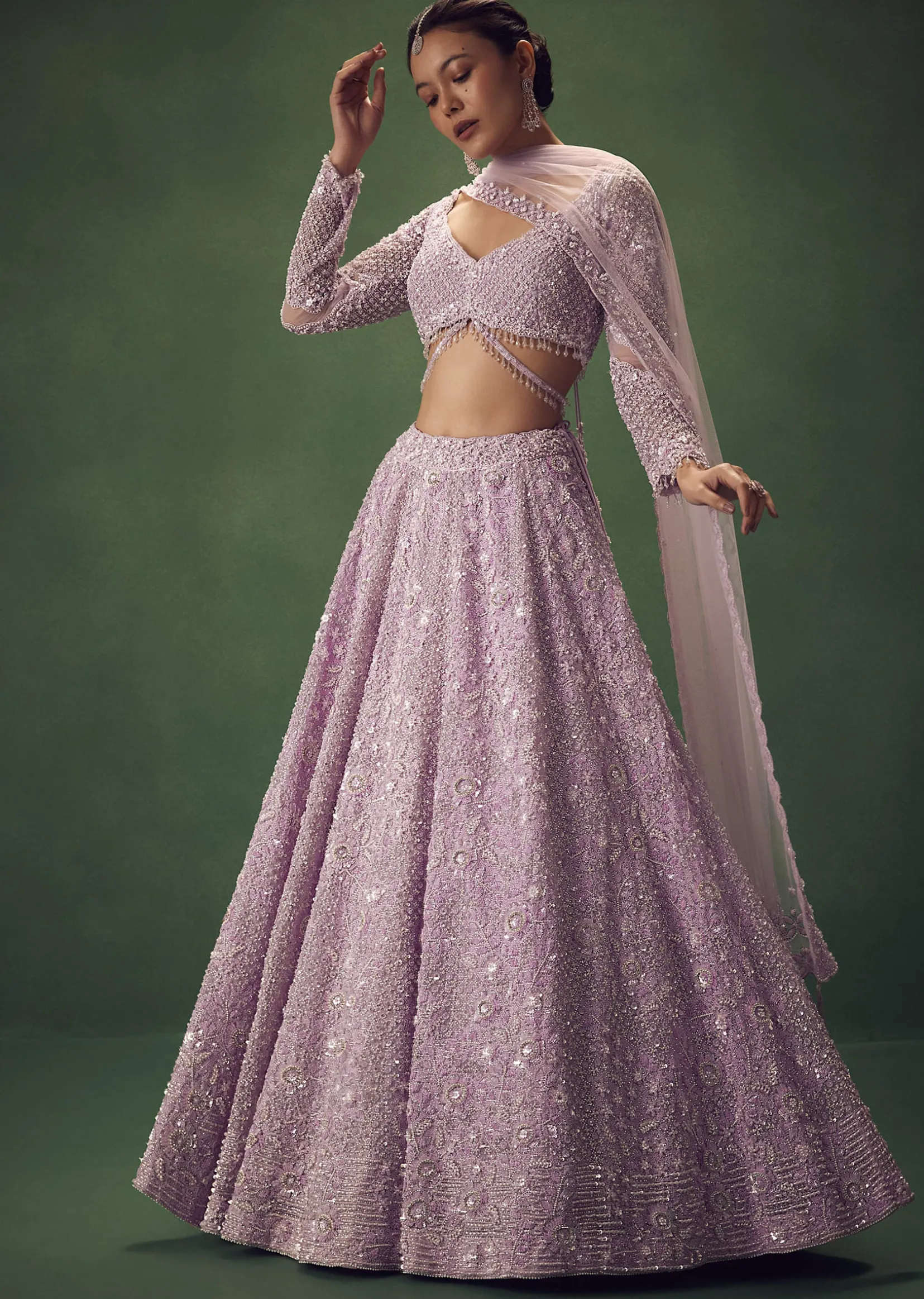 Lavender Sequin Work Lehenga Set