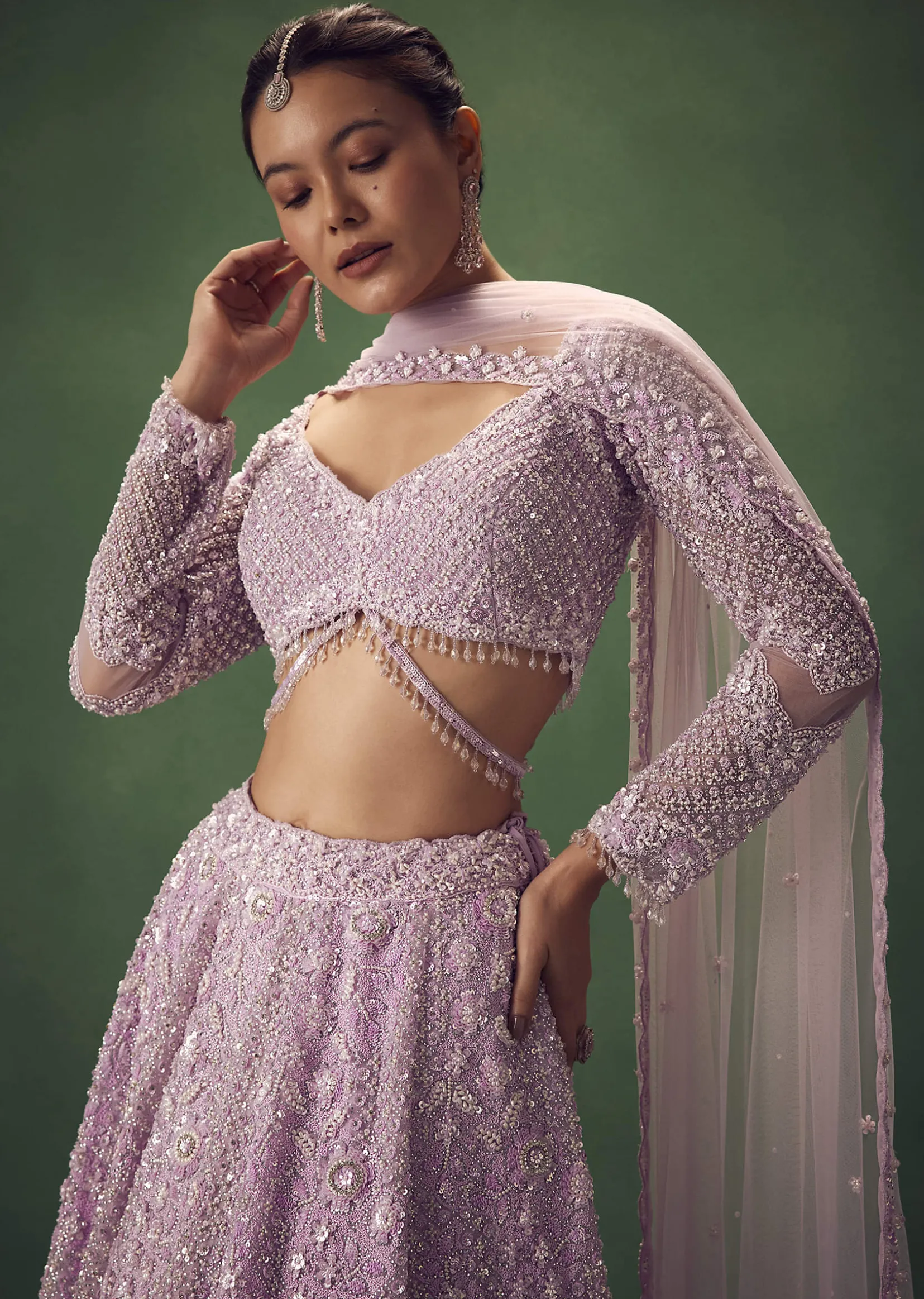Lavender Sequin Work Lehenga Set