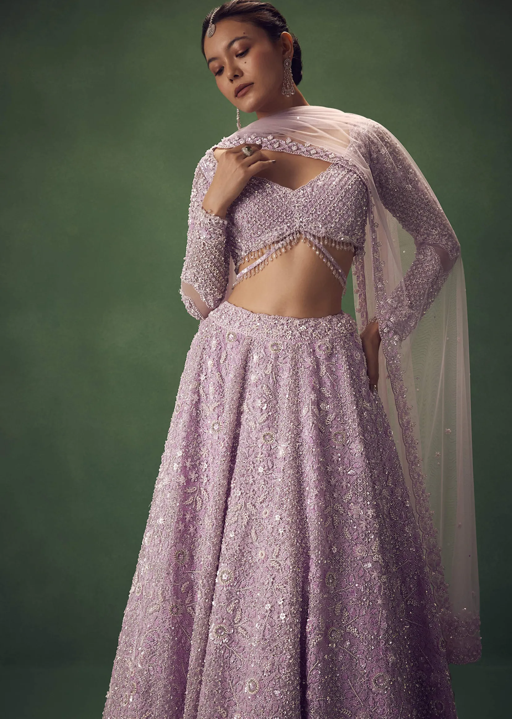 Lavender Sequin Work Lehenga Set