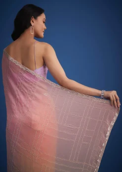 Lavender Shaded Soft Tissue Embroidered With Cudtana And Sequin Work