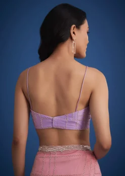 Lavender Shaded Soft Tissue Embroidered With Cudtana And Sequin Work