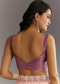Lavender Shibori Organza Saree With Cutwork Scallop Embroidered Border