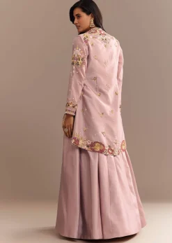 Lavender Silk Embroidered Jacket Lehenga Set