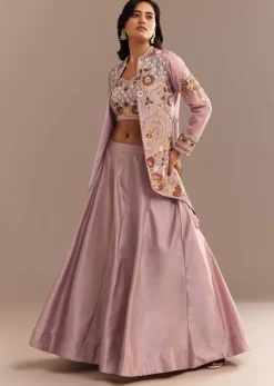 Lavender Silk Embroidered Jacket Lehenga Set