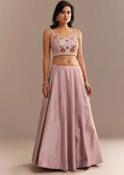 Lavender Silk Embroidered Jacket Lehenga Set
