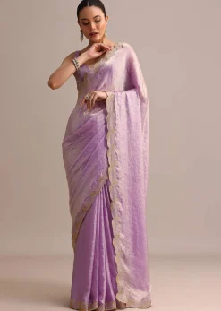 Lavender Soft Tissue Saree With Zari Embroidered Border