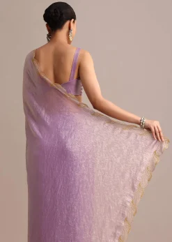 Lavender Soft Tissue Saree With Zari Embroidered Border