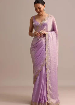 Lavender Soft Tissue Saree With Zari Embroidered Border