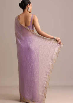 Lavender Soft Tissue Saree With Zari Embroidered Border