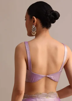 Lavender Soft Tissue Saree With Zari Embroidered Border