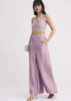 Lavender Tissue Crop Top And Palazzo Set