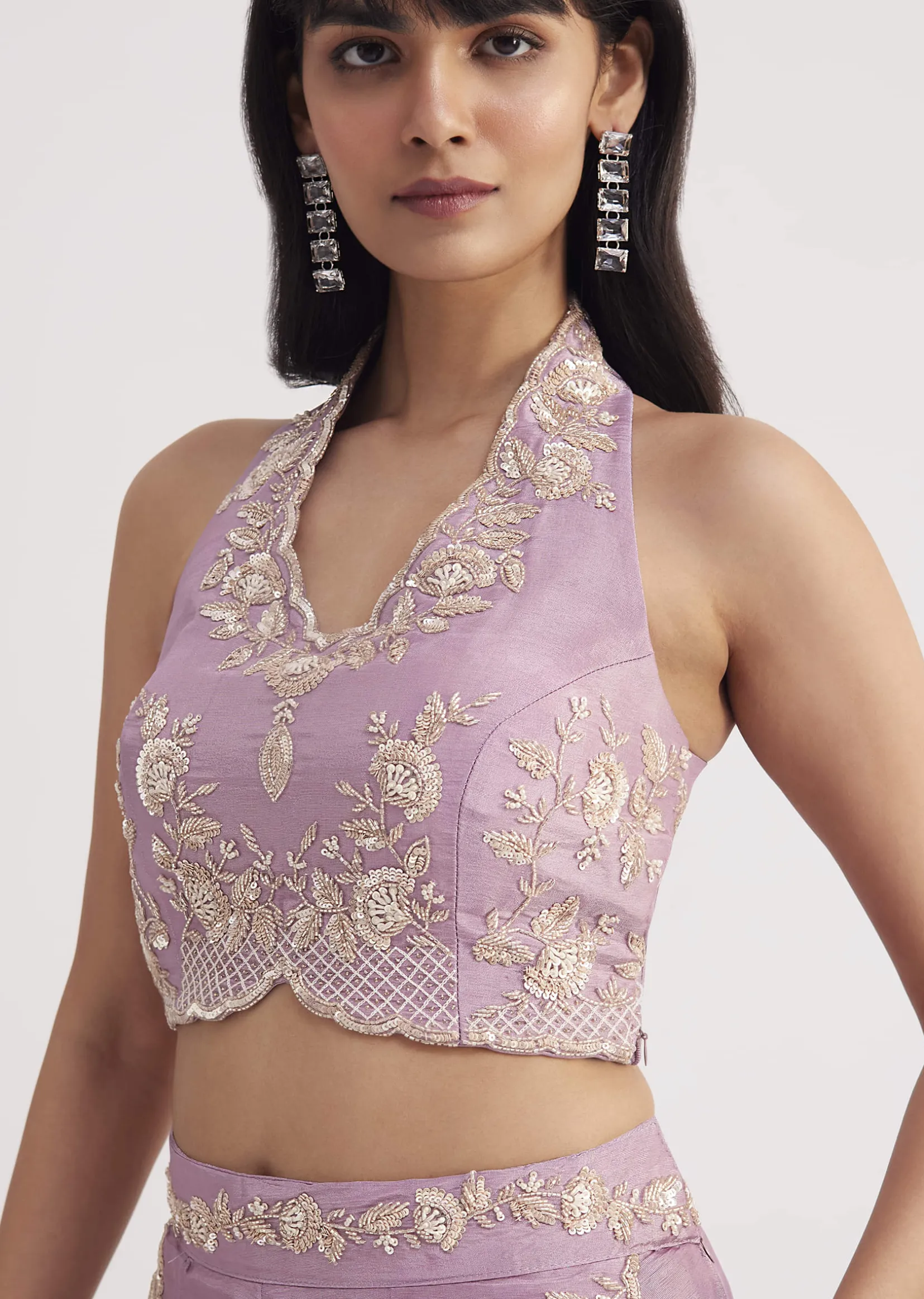 Lavender Tissue Crop Top And Palazzo Set