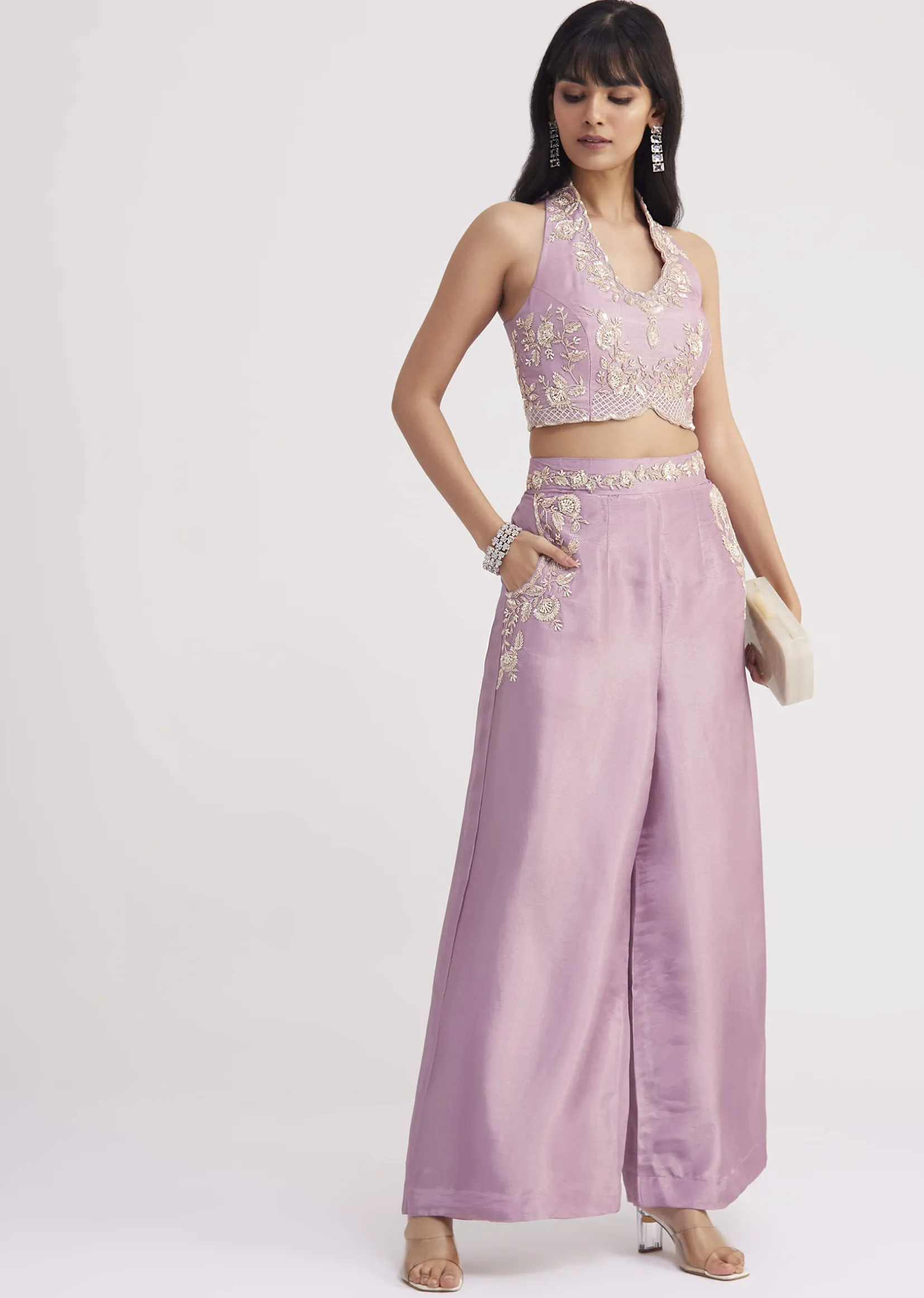 Lavender Tissue Crop Top And Palazzo Set