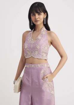 Lavender Tissue Crop Top And Palazzo Set