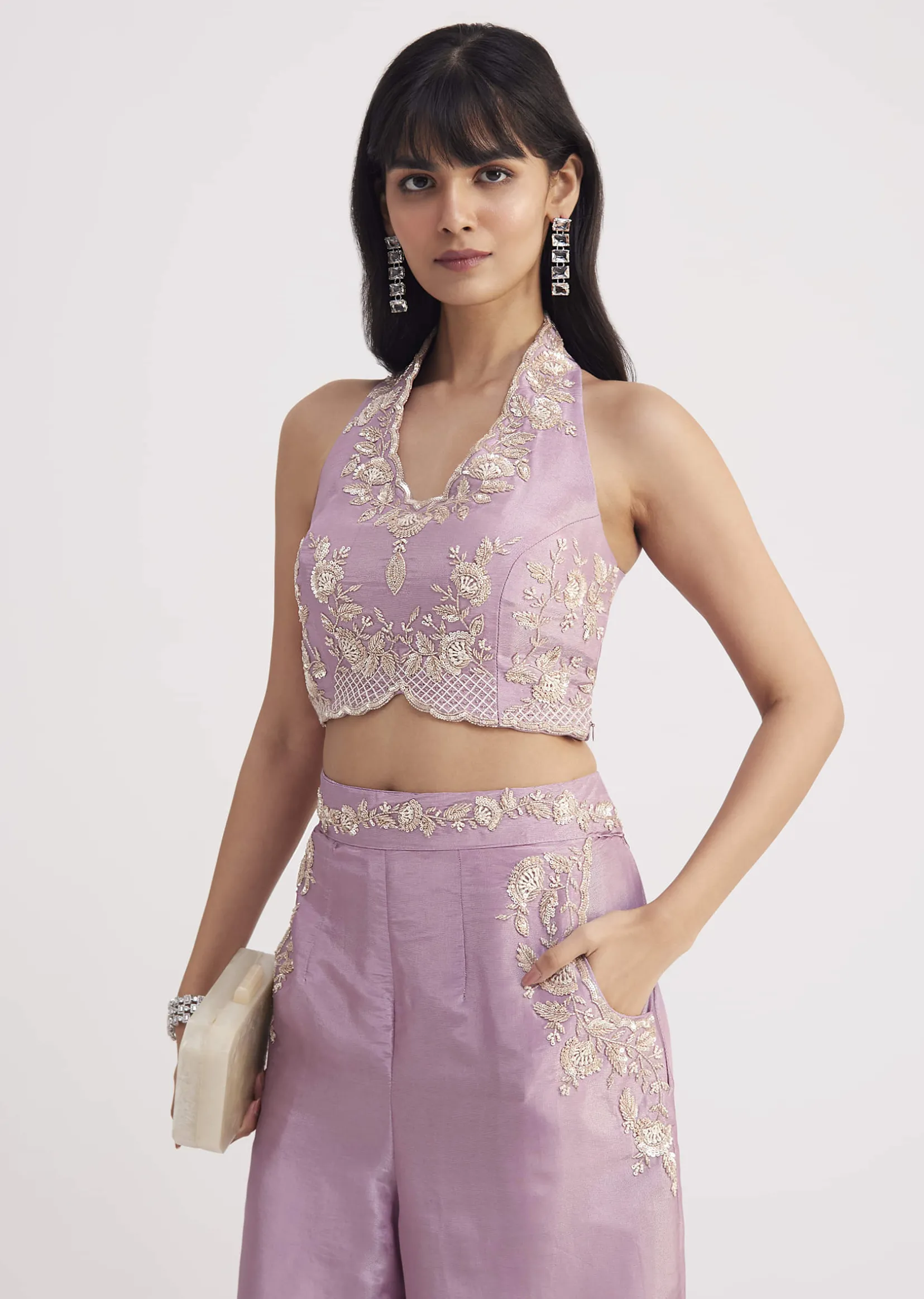 Lavender Tissue Crop Top And Palazzo Set