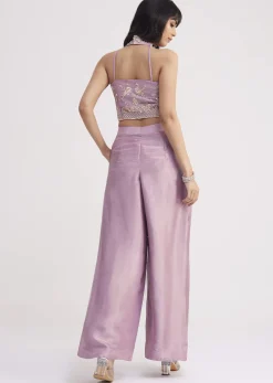 Lavender Tissue Crop Top And Palazzo Set
