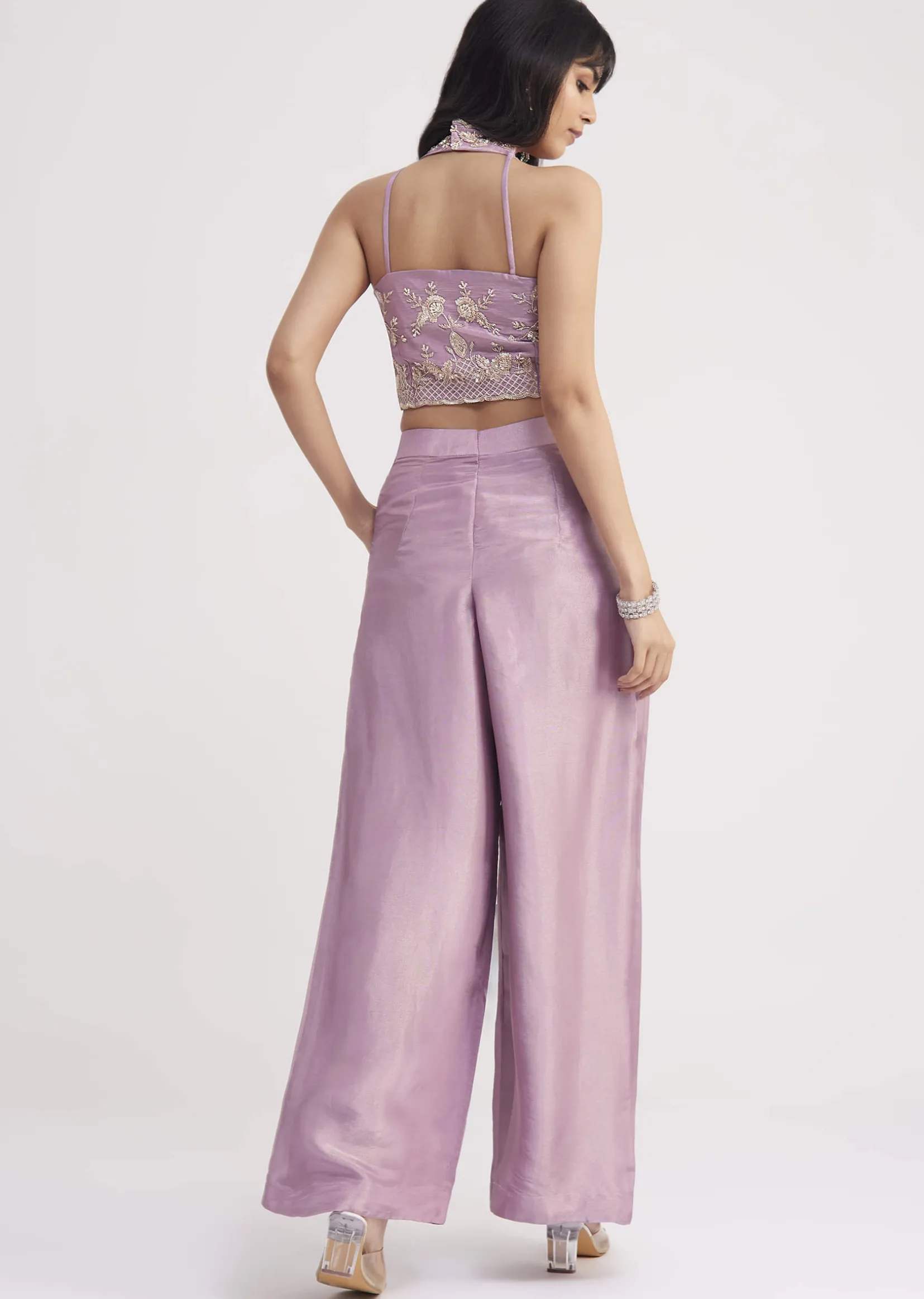 Lavender Tissue Crop Top And Palazzo Set