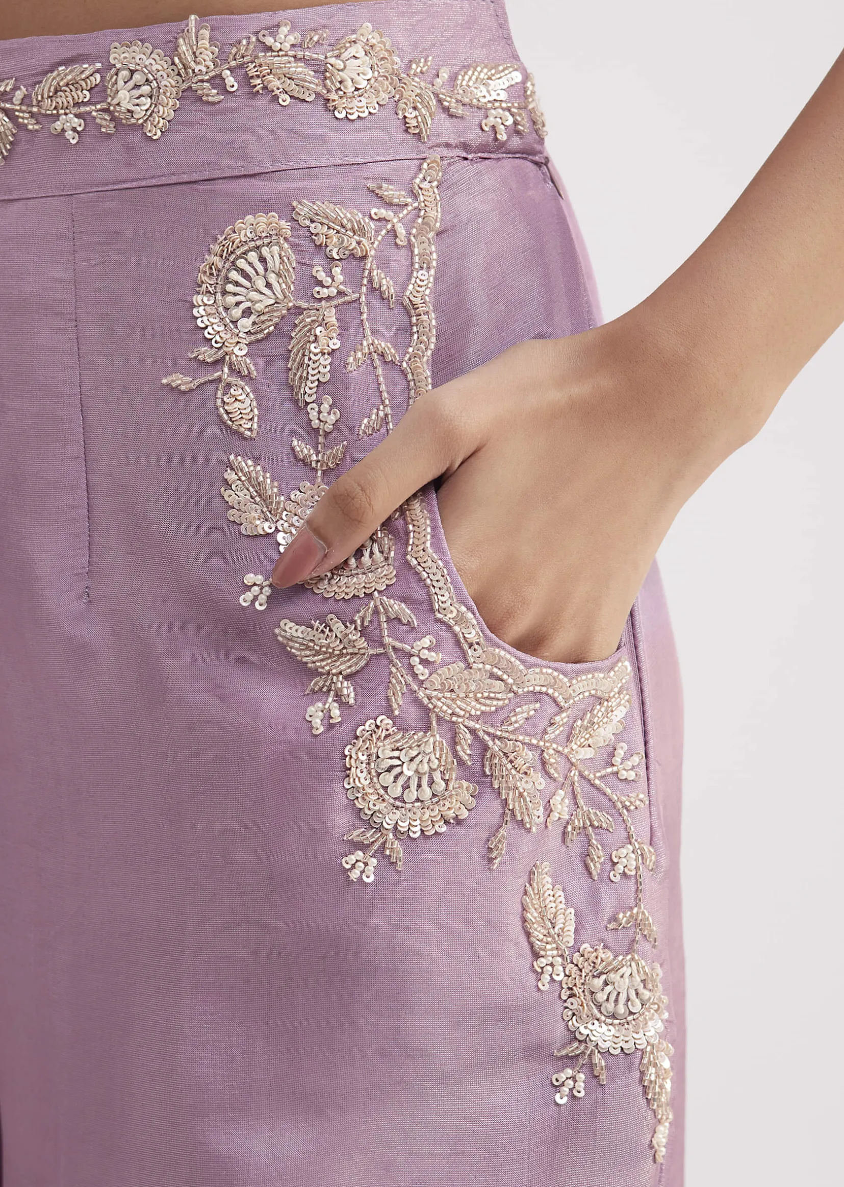 Lavender Tissue Crop Top And Palazzo Set